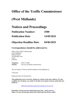 Office of the Traffic Commissioner (West Midlands) Notices