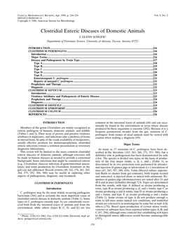 Clostridial Enteric Diseases of Domestic Animals J