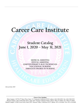 Student Catalog June 1, 2020 – May 31, 2021