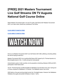 Masters Tournament 2021 Live Streams