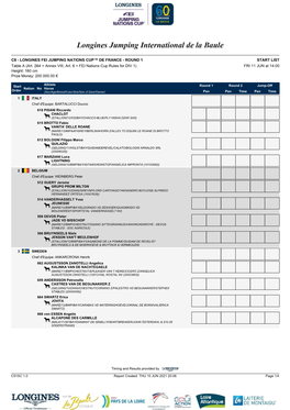 LONGINES FEI JUMPING NATIONS CUP™ DE FRANCE - ROUND 1 START LIST Table a (Art