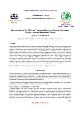 Determination of the Dielectric Constant of Pure and Bamboo Carbonated Polymers Using the Impedance Method