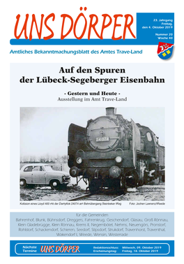 UNS DÖRPER Woche 40 Amtliches Bekanntmachungsblatt Des Amtes Trave-Land