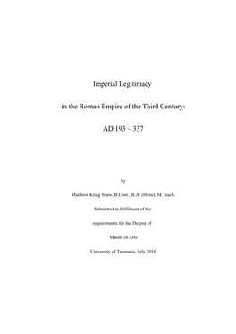 Imperial Legitimacy in the Roman Empire of the Third Century: AD