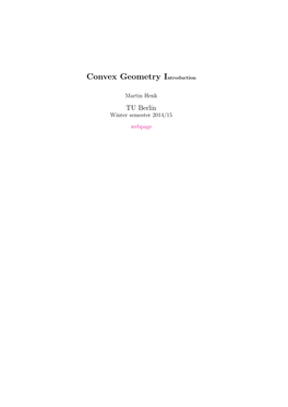 Convex Geometry Introduction