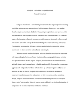 Religious Pluralism in Religious Studies