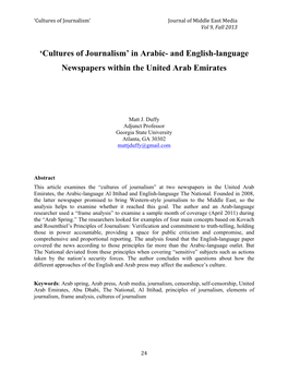 'Cultures of Journalism' in Arabic- and English-Language Newspapers Within the United Arab Emirates