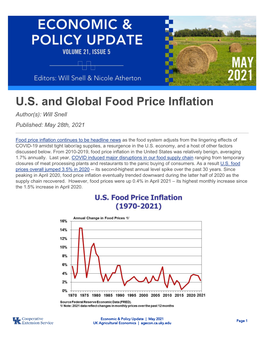 U.S. and Global Food Price Inflation Author(S): Will Snell Published: May 28Th, 2021