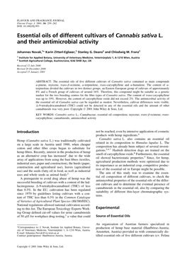 Essential Oils of Different Cultivars of Cannabis Sativa L. and Their Antimicrobial Activity