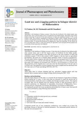 Land Use and Cropping Pattern in Solapur District of Maharashtra