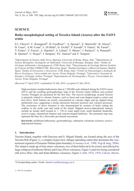 SCIENCE Bathy-Morphological Setting of Terceira Island (Azores) After the FAIVI Cruise F.L