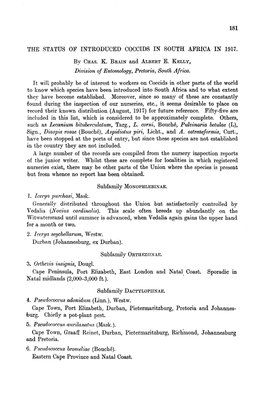 The Status of Introduced Coccids in South Africa in 1917