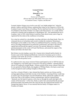 Leonard Grimes by Deborah A. Lee from Essence of a People II: African Americans Who Made Their Lives Anew in Loudoun County, Virginia, and Beyond