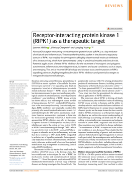 Interacting Protein Kinase 1 (RIPK1) As a Therapeutic Target