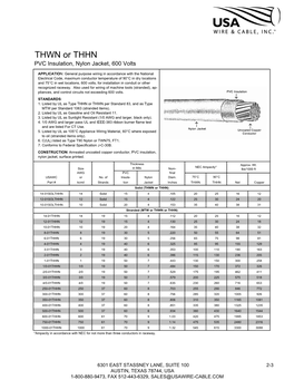 THWN Or THHN PVC Insulation, Nylon Jacket, 600 Volts