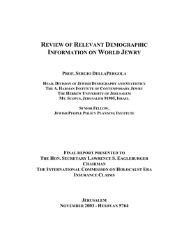 Review of Relevant Demographic Information on World Jewry