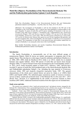 Moth Flies (Diptera: Psychodidae) of the Moravskoslezské Beskydy Mts and the Podbeskydská Pahorkatina Upland, Czech Republic