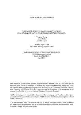 Nber Working Paper Series the Harrod-Balassa