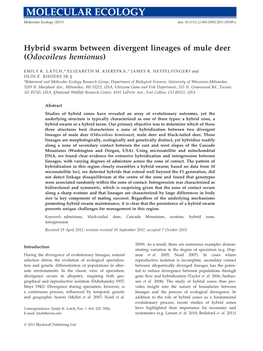 Hybrid Swarm Between Divergent Lineages of Mule Deer (Odocoileus Hemionus)