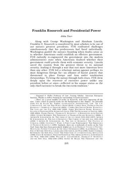 Franklin Roosevelt and Presidential Power