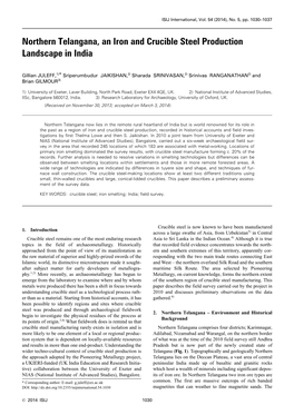 Northern Telangana, an Iron and Crucible Steel Production Landscape in India