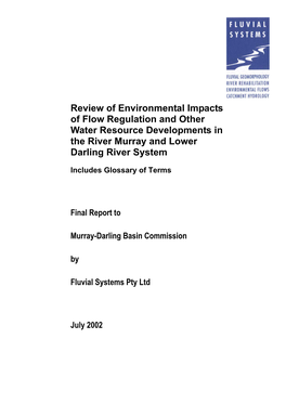 Review of Environmental Impacts of Flow Regulation and Other Water Resource Developments in the River Murray and Lower Darling River System