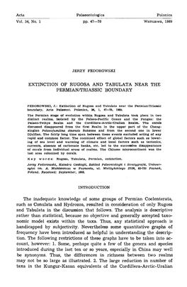 EXTINCTION of RUGOSA and TABULATA NEAR the PERMIANITRIASSIC BOUNDARY the Inadequate Knowledge of Some Groups of Permian Coelente