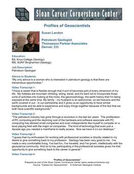 Profiles of Geoscientists