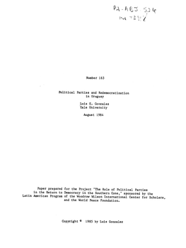 Number 163 Political Parties and Redemocratization in Uruguay Luis
