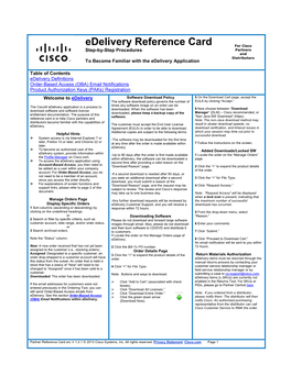 Edelivery Reference Card for Cisco Step-By-Step Procedures Partners and Distributors to Become Familiar with the Edelivery Application