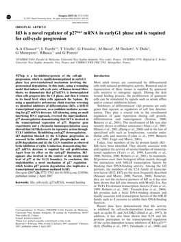 Id3 Is a Novel Regulator of P27kip1 Mrna in Early G1 Phase and Is