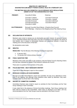 Shavington-Cum-Gresty Parish Council Held on 3 February 2021