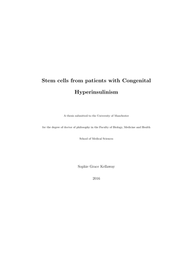 Stem Cells from Patients with Congenital Hyperinsulinism