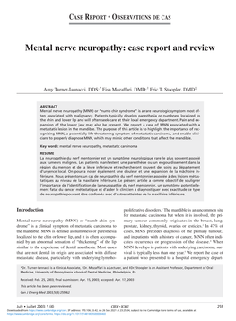 Mental Nerve Neuropathy: Case Report and Review