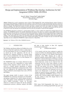 Design and Implementation of Wishbone Bus Interface Architecture for Soc Integration USING VHDL on FPGA