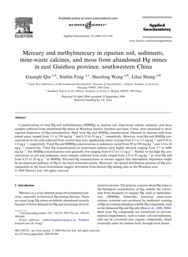 Mercury and Methylmercury in Riparian Soil, Sediments, Mine-Waste Calcines, and Moss from Abandoned Hg Mines in East Guizhou Province, Southwestern China