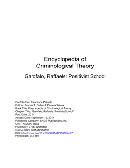 Encyclopedia of Criminological Theory