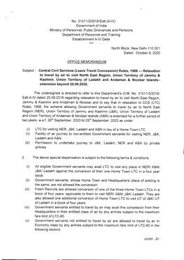 No. 31011/3/2018-Estt.(A-IV) Government of India Ministry of Personnel, Public Grievances and Pensions Department of Personnel and Training Establishment A-IV Desk