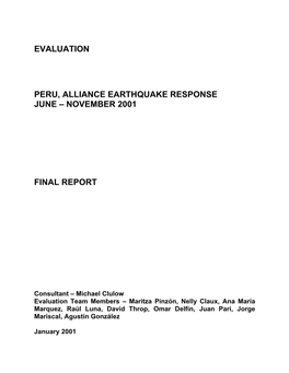 Evaluation Peru, Alliance Earthquake