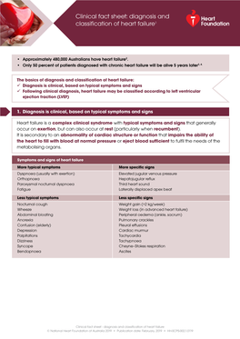 Clinical Fact Sheet: Diagnosis and Classification of Heart Failure1