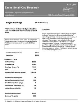 Zacks Small-Cap Research Lisa Thompson 312-265-9154 Lthompson@Zacks.Com Sponsored – Impartial - Comprehensive Scr.Zacks.Com 10 S