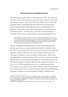 Hannah Neate 1 the Place of Theatre in Nottingham in the 1960S This Paper Discusses the Place of Theatre In