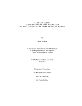 A Life Less Gothic: Gothic Literature, Dark Reform, and the Nineteenth-Century American Periodical Press