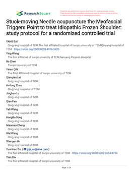 Stuck-Moving Needle Acupuncture the Myofascial Triggers Point to Treat Idiopathic Frozen Shoulder: Study Protocol for a Randomized Controlled Trial