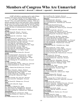 Members of Congress Who Are Unmarried Never Married • Divorced • Widowed • Separated • Domestic Partnered