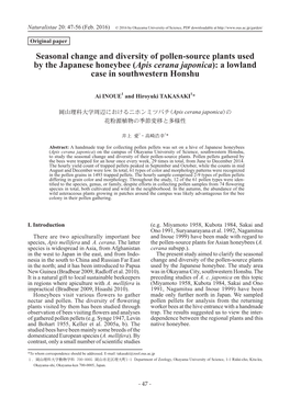 Apis Cerana Japonica): a Lowland Case in Southwestern Honshu