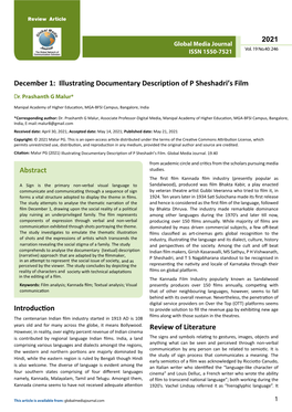 December 1: Textual and Narrative Representation of P Sheshadri's Film