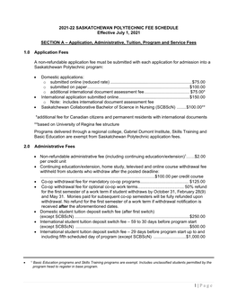 Tuition and Fee Schedule 2021-2022