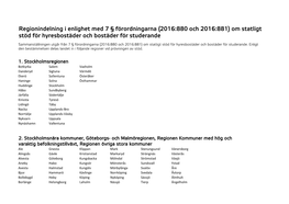 (2016:880 Och 2016:881) Om Statligt Stöd För Hyresbostäder Och Bostäder För Studerande