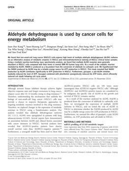 Aldehyde Dehydrogenase Is Used by Cancer Cells for Energy Metabolism